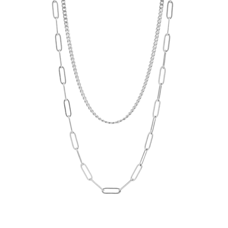 Curb & Paperclip Layered Chain