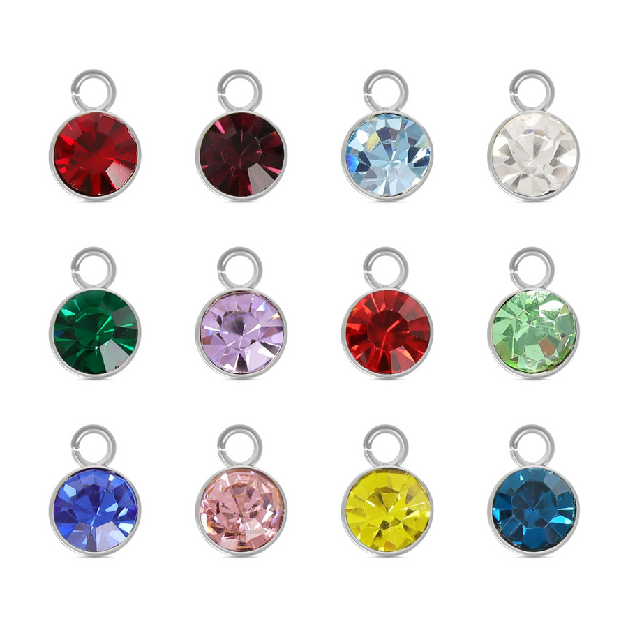Stainless Steel CZ Birthstone Charm