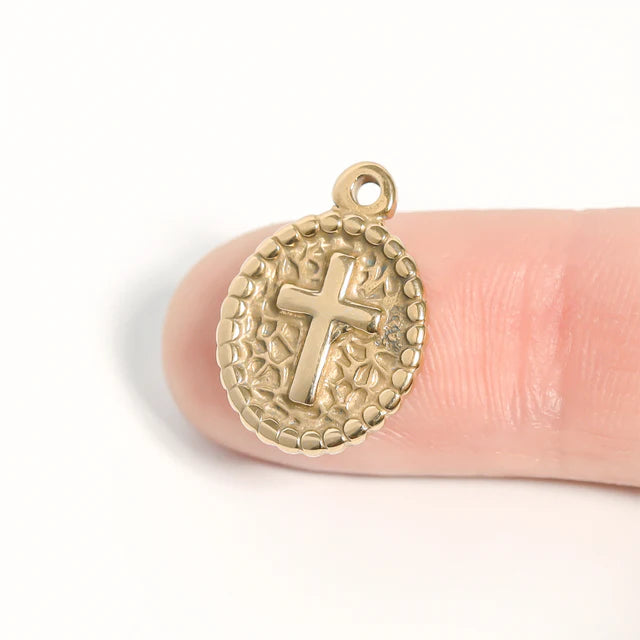 Textured Cross Medallion Charm