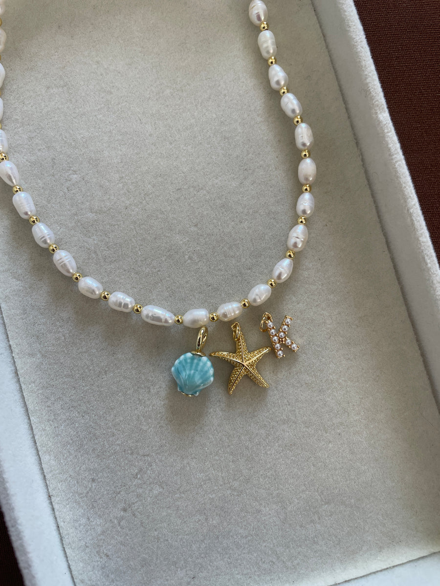 Freshwater Pearl & Gold Bead Necklace